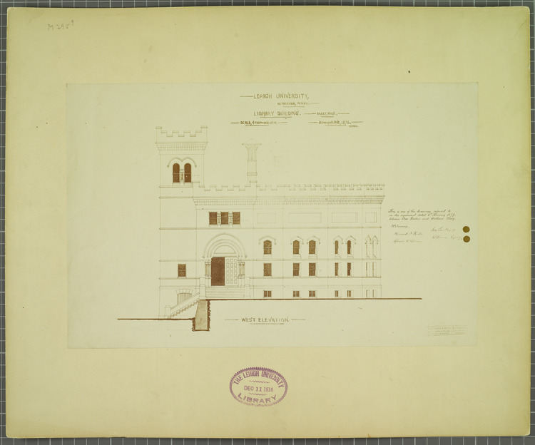 Scaled drawing of Linderman Library West Elevation / 1876 | Lehigh Preserve