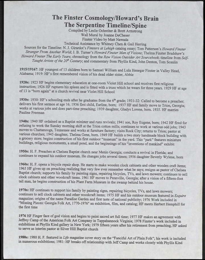 Howard Finster Cosmology Timeline - Flier | Lehigh Preserve
