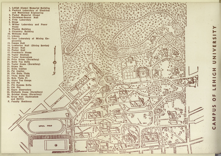 Campus map from 1946-1947 Lehigh students' hand-book | Lehigh Preserve