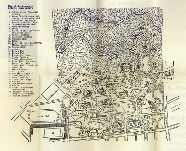 Campus map from 1939-1940 Lehigh students' hand-book | Lehigh Preserve