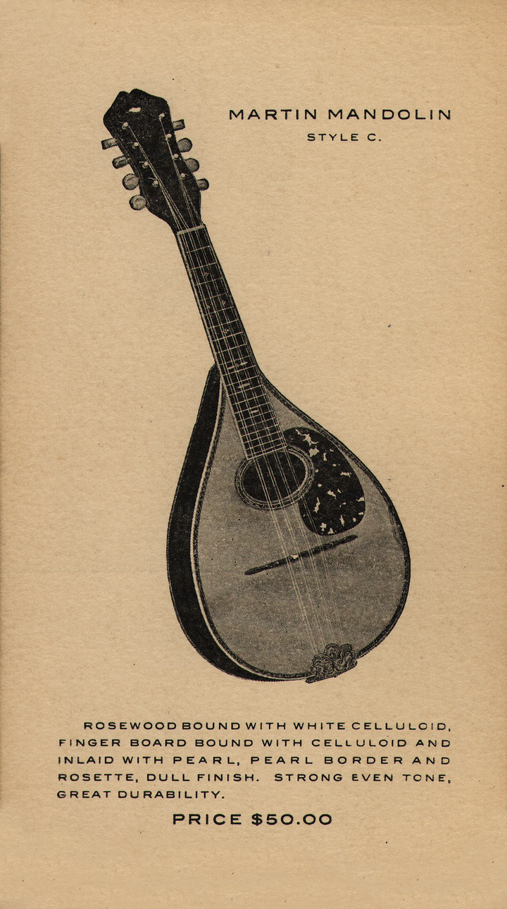 Advertising card depicting Style C mandolin, 1919 | Lehigh Preserve